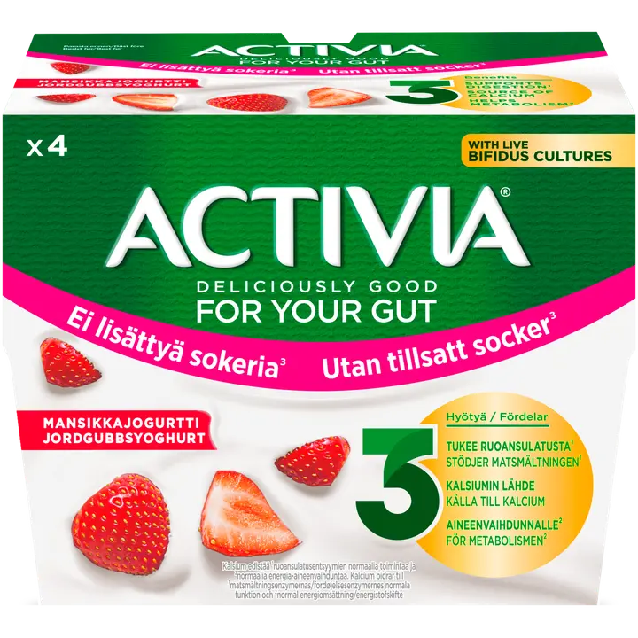 Danone Activia Mansikkajogurtti - Ei Lisättyä Sokeria 4x125g