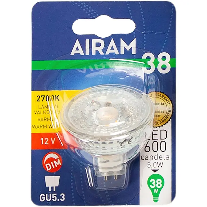 Airam LED-lamp mr16 4,9w gu5.3 470lm 12v him.