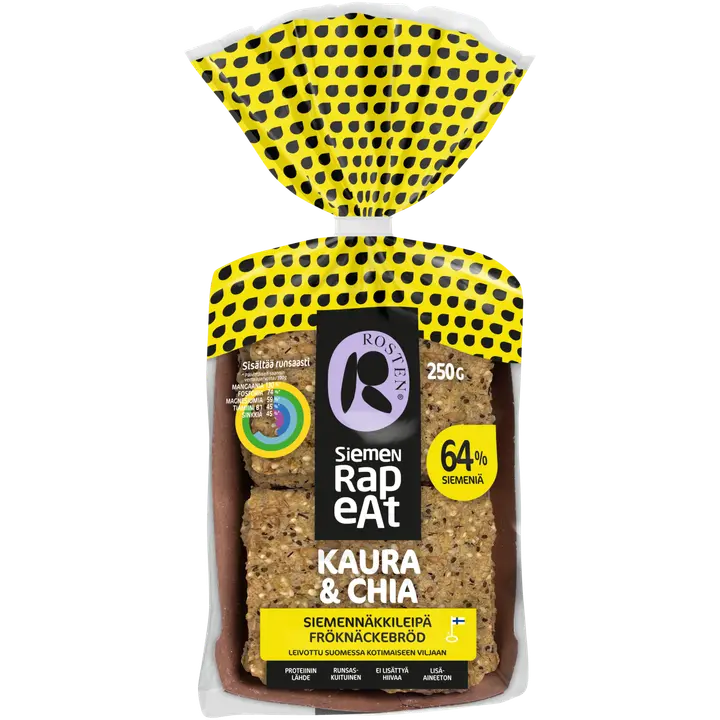 Leipomo Rosten Siemen Rapeat Kaura & Chia siemennäkkileipä 12kpl 250g