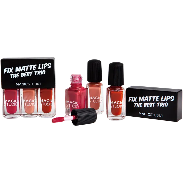 Kolme mattahuulipunaa – pinkki, koralli ja punainen. Intenssiivinen väri ja pitkäkestoinen lopputulos kaikille tyyleille. 3×3ml.