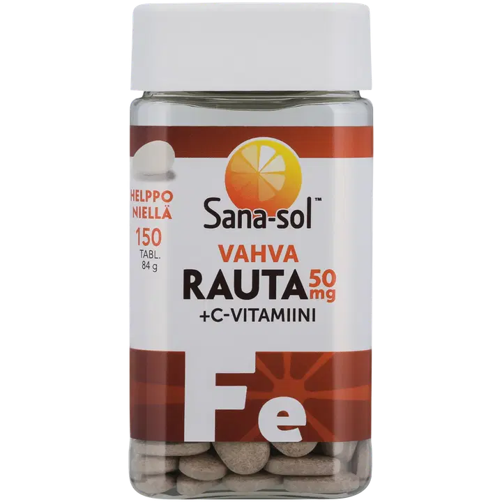 Sana-sol vahva rauta 50 mg + C-vitamiini ravintolisä 150 tabl / 84 g