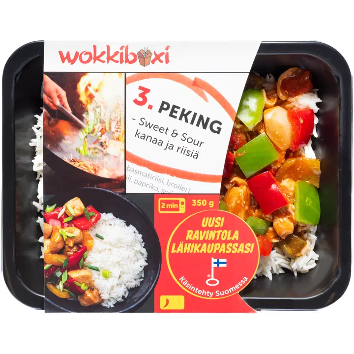 Wokkiboxi Peking- Sweet & Sour kanaa ja riisiä