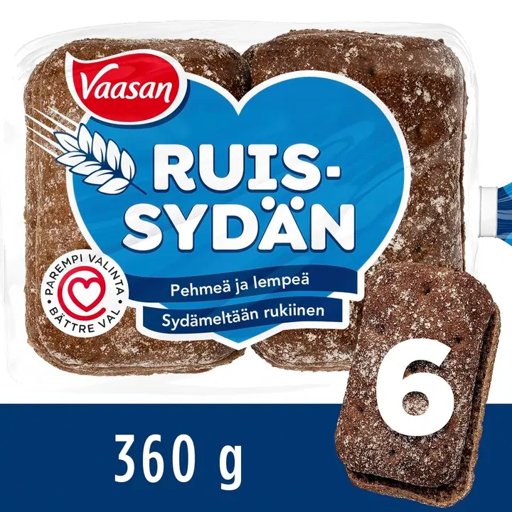 Vaasan Ruissydän 360 g 6 kpl täysjyväruisleipä