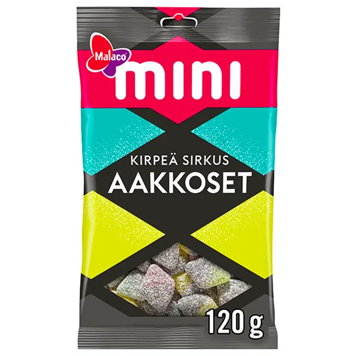 Malaco Aakkoset Mini Kirpeä Sirkus makeissekoitus 120g