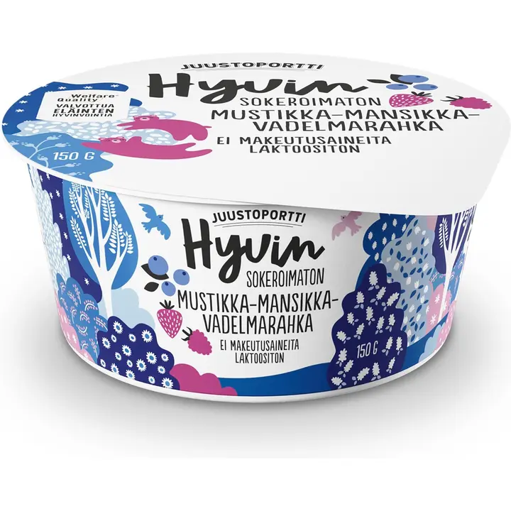 Juustoportti Hyvin sokeroimaton ja makeutusaineeton rahka 150 g mustikka-mansikka-vadelma laktoositon