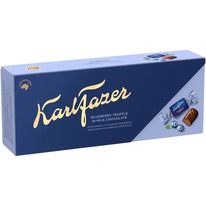 Karl Fazer mustikkatryffelitäytteisiä maitosuklaakonvehteja 250g