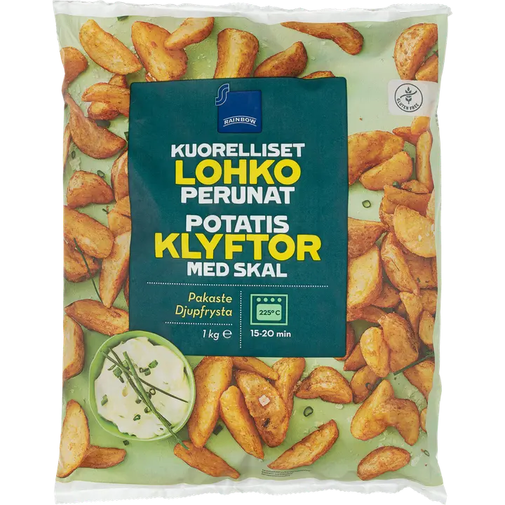 Rainbow kuorelliset lohkoperunat 1kg pakaste, gluteeniton
