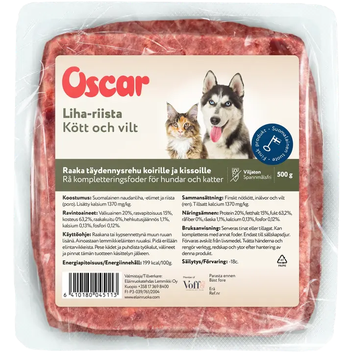 Oscar toores külmutatud veiseliha ja uluk koertele ja kassidele 500g