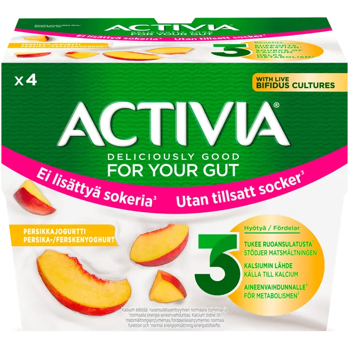 Danone Activia Persikkajogurtti - Ei Lisättyä Sokeria 4x125g