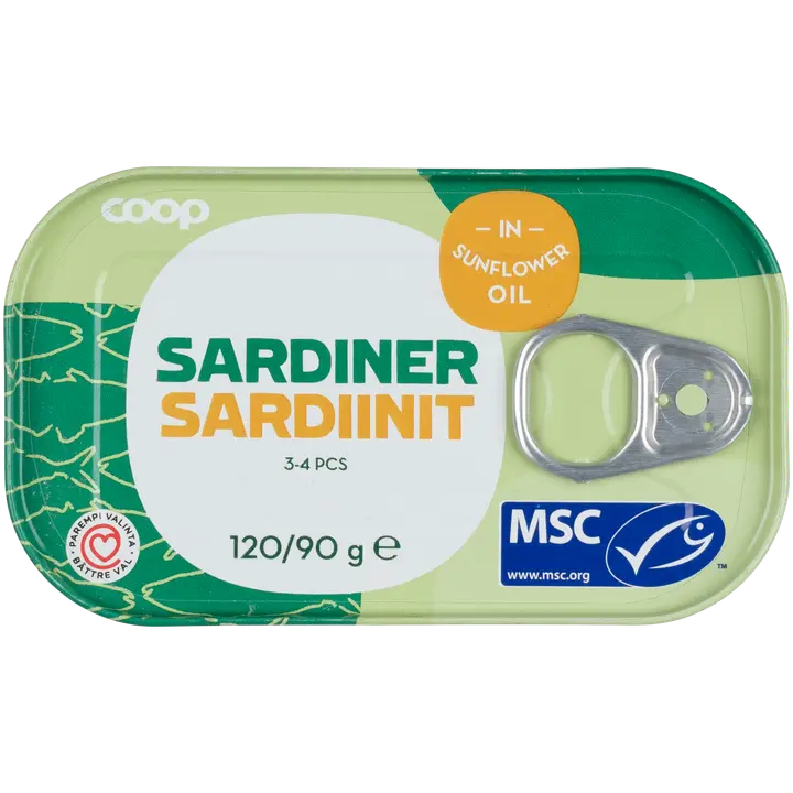 Coop sardiinit auringonkukkaöljyssä MSC 120/90 g
