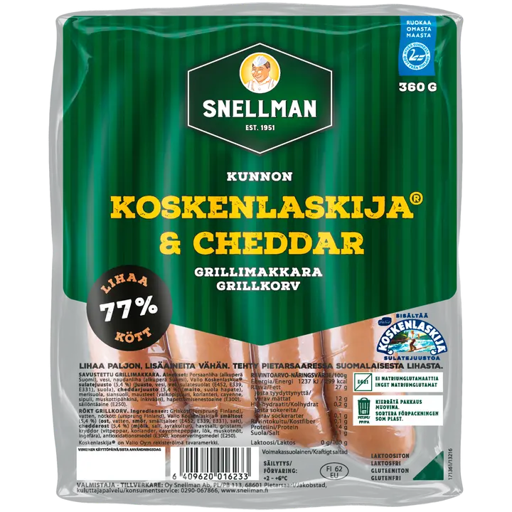 Snellman Kunnon Koskenlaskija & cheddar grillimakkara 360 g