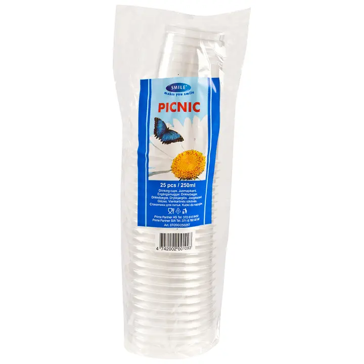 Smile joogitopsid Picnic läbipaistvad 250ml 25tk