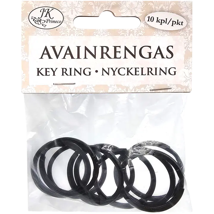 J.K. Primeco avainrengas 2,5cm musta 10kpl