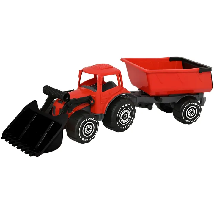 Plasto traktor järelkäruga 56 cm, punane