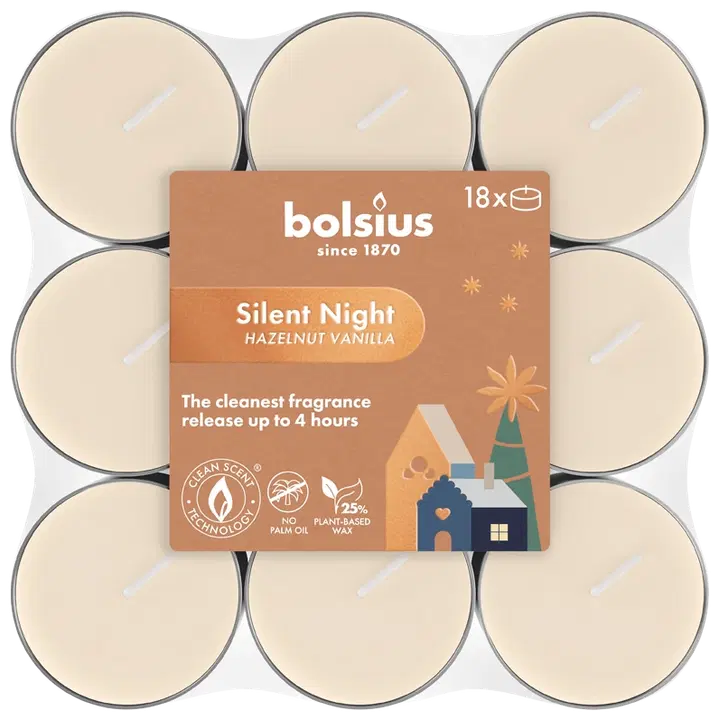 Bolsius True Glow – Lämpökynttilät – Silent Night – 18 kpl/pakkaus