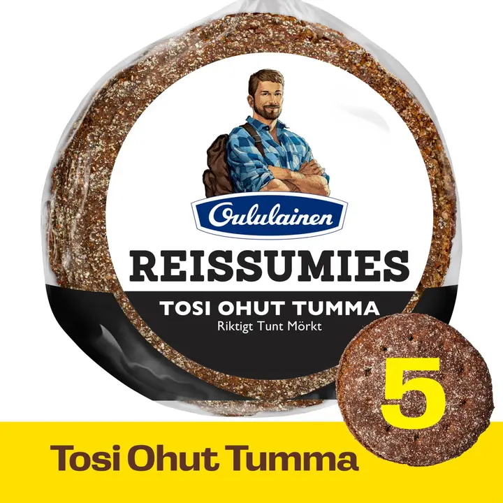 Oululainen Reissumies Tosi Ohut Tumma 5kpl 200g, täysjyväruisleipä