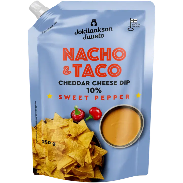 Jokilaakson Juusto Nacho&Taco Cheddar juustodippi 10% makea paprika 250g