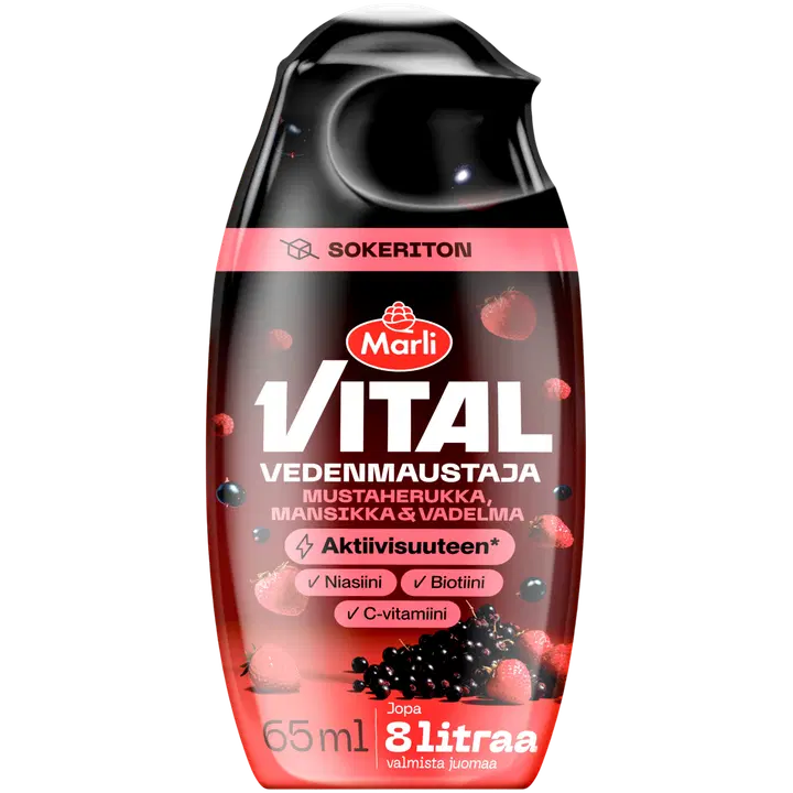 Marli Vital Sokeriton Mustaherukka, mansikka & vadelma vedenmaustaja 65 ml