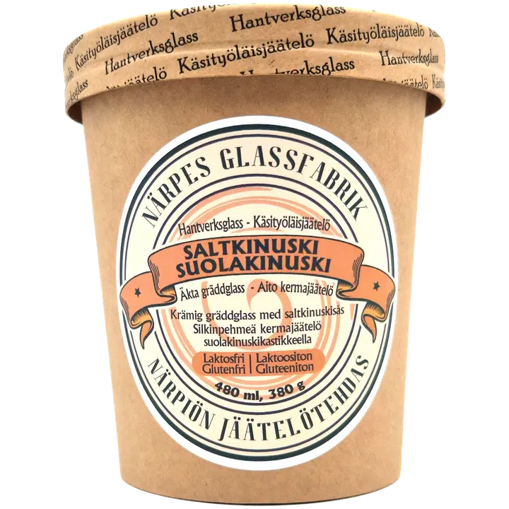 Närpes Glassfabrik jäätelötehdas suolakinuskikermajäätelö laktoositon 480 ml 380 g