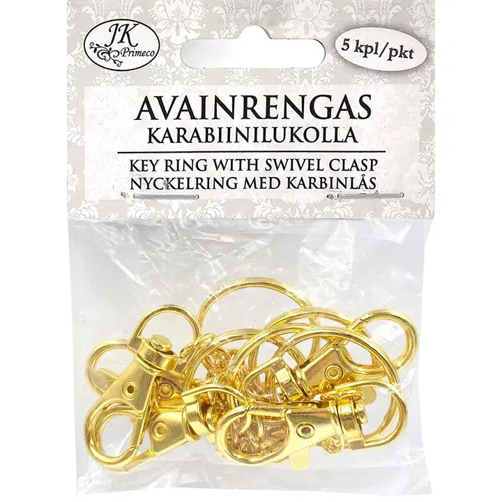 J.K. Primeco avainrengas karabiinilukolla kulta 5kpl