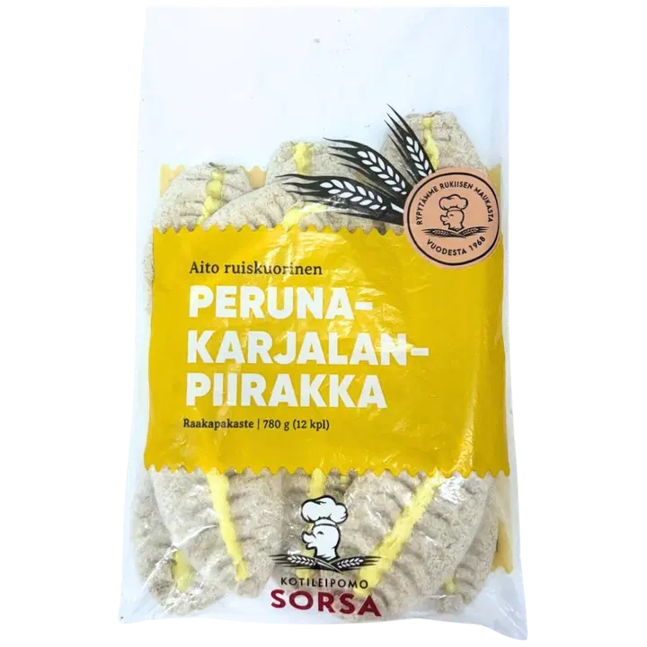 Kotileipomo Sorsa Karjalanpiirakka peruna, 12 kpl, 780 g raakapakaste