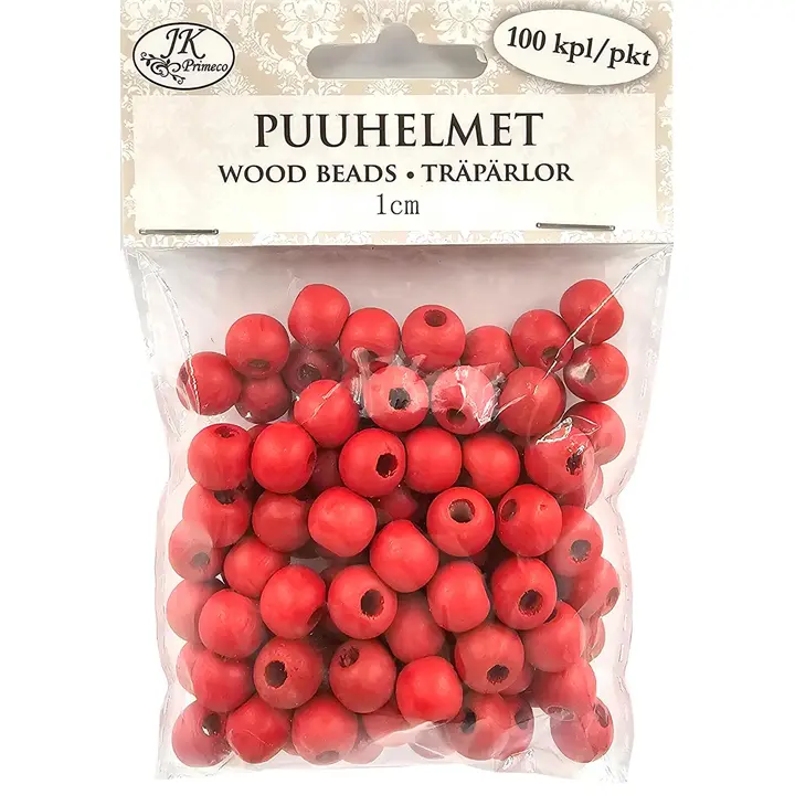 J.K. Primeco puuhelmet 1cm punainen 100kpl