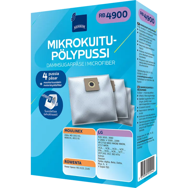 Rainbow pölypussi RB4900 4kpl + moottorisuodatin