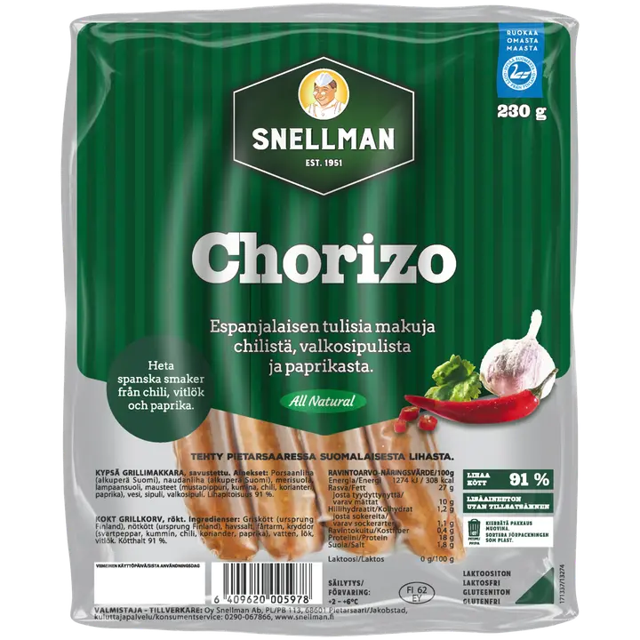 Snellman All Natural Chorizo grillimakkara 230g