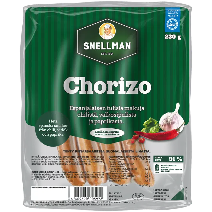 Snellman All Natural Chorizo grillimakkara 230g