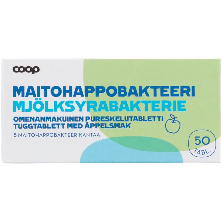Coop maitohappobakteerivalmiste omenanmakuinen 50 purutablettia