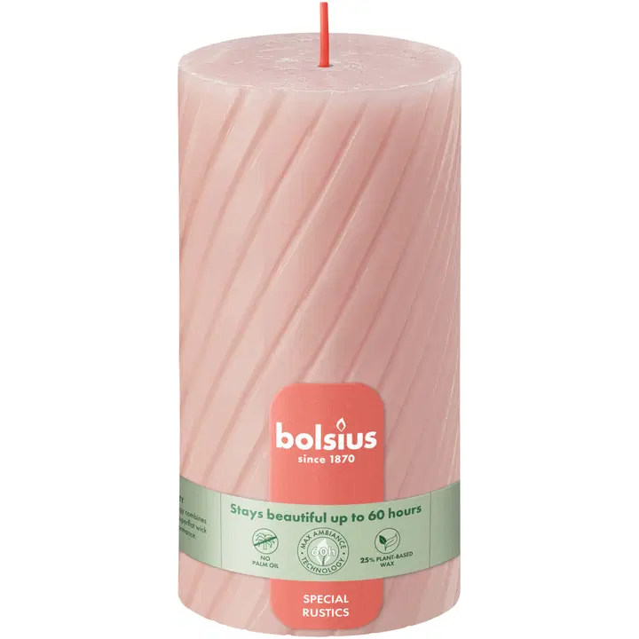 Bolsius – kierrepöytäkynttilä rustiikkinen – vaalea pinkki – 13 cm