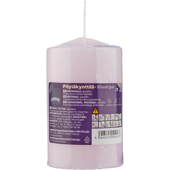 Rainbow pöytäkynttilä vaaleanpunainen 60x100mm