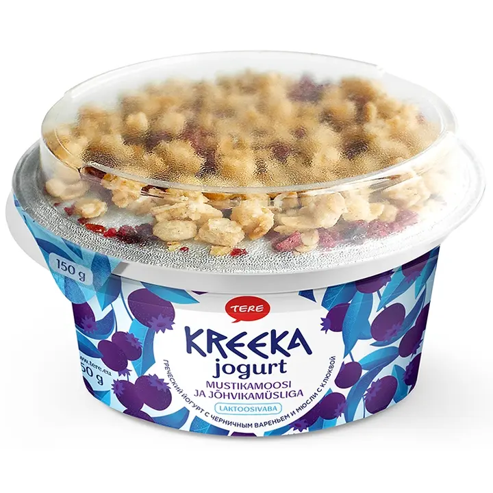 Mustikamoosi ja jõhvikamüsliga kreeka jogurt, 150 g