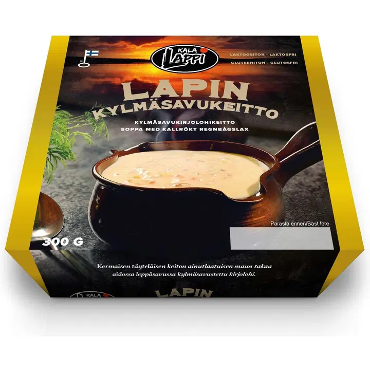 Lapin Kylmäsavukeitto, laktoositon ja gluteeniton kalakeitto kylmäsavustetusta kirjolohesta 300 g