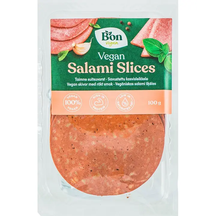 Bon Soya 100g savustettu ja viipaloitu salaminmakuinen kasvisleikkele.