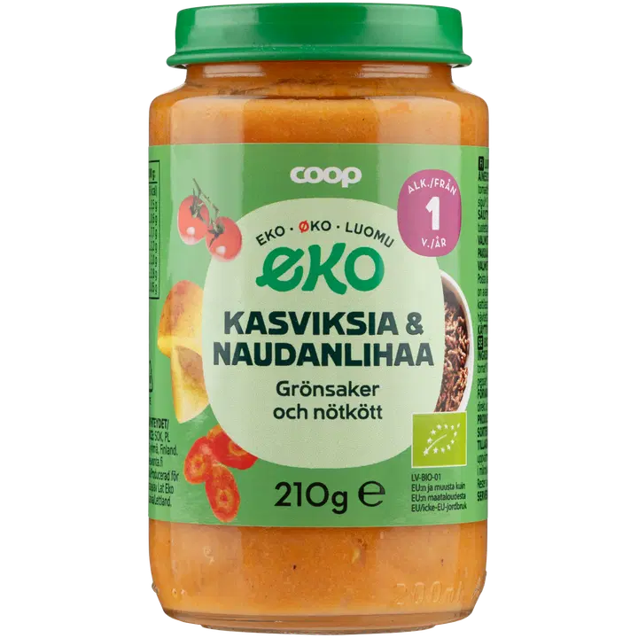 Coop köögivilja- ja veiselihapüree 12k, 210g