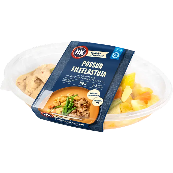 HK Kokkien Parhaat Possun Fileelastuja ja kasviksia dijonsinappikastikkeessa 330g