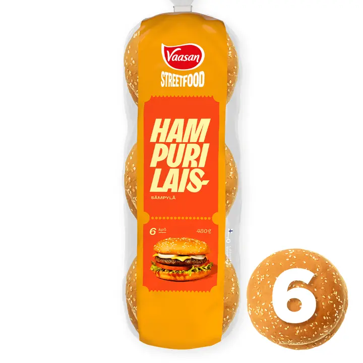Vaasan Street Food Hampurilaissämpylä Classic 480 g 6 kpl