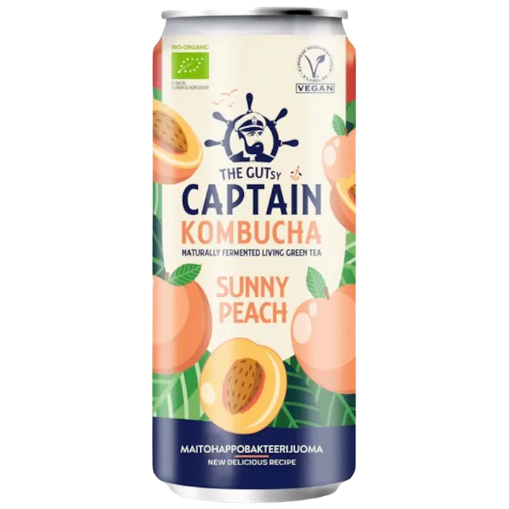 The Gutsy Captain Kombucha Sunny Peach kombucha juoma 250ml LUOMU