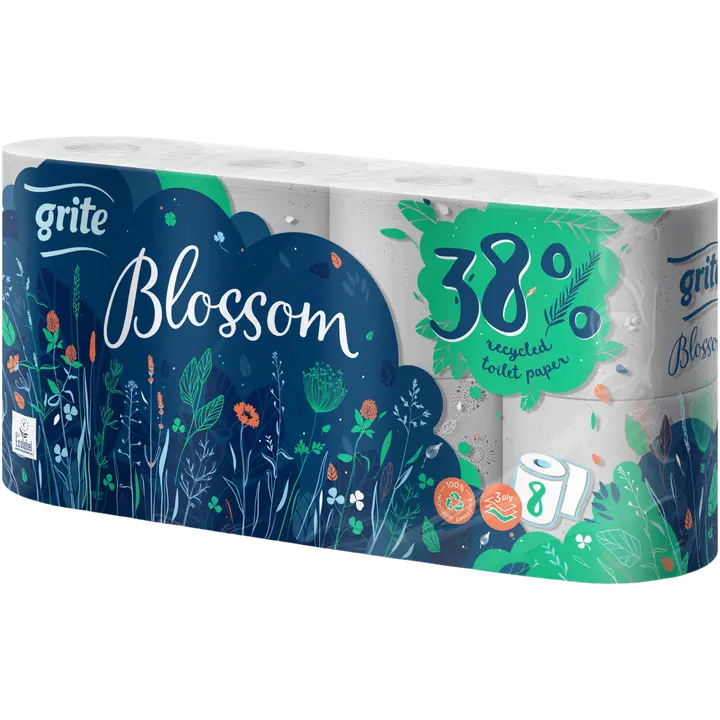 Grite WC-paperi Blossom Recycled 8rll