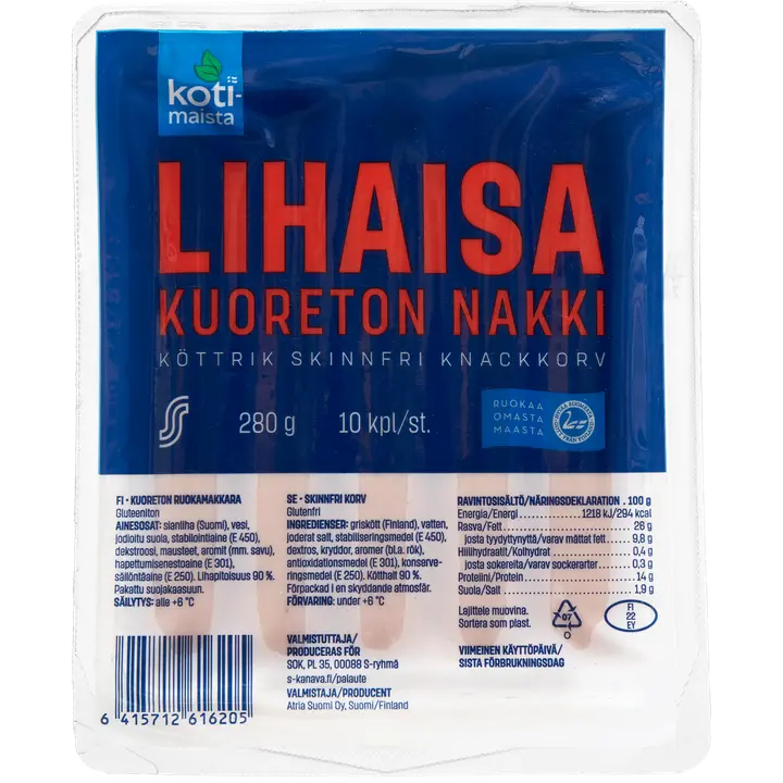 Kotimaista Lihaisa Kuoreton Nakki 280g
