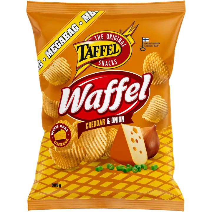 Taffel Waffel cheddar & onion maustettu sipsi 305g