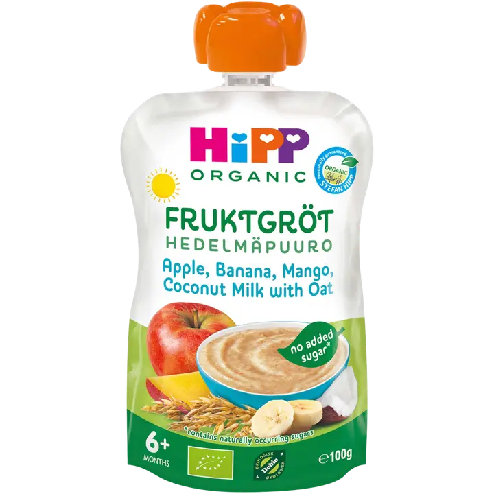 HiPP 100g Luomu Hedelmäpuuro Kookos, omena, banaani, mango 6kk