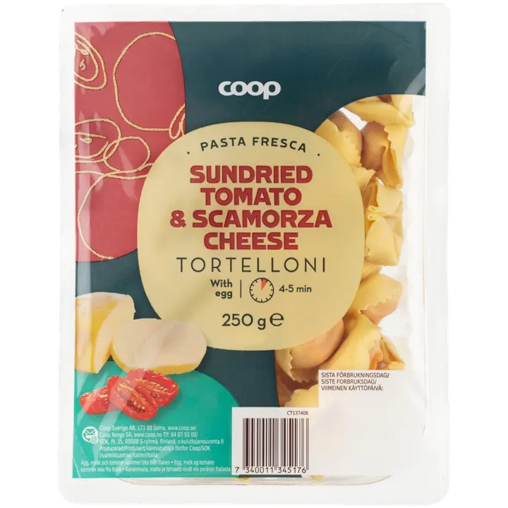Coop Tortelloni tuorepasta aurinkokuivattu tomaatti & juusto 250 g