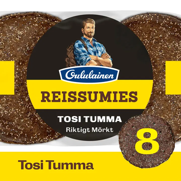 Oululainen Reissumies Riktigt Mörkt 8st 560g, fullkornsrågbröd