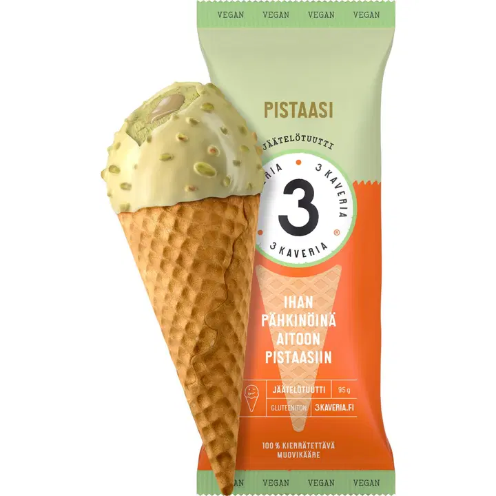 3 Kaveria Vegaaninen Pistaasi jäätelötuutti 150ml/95g