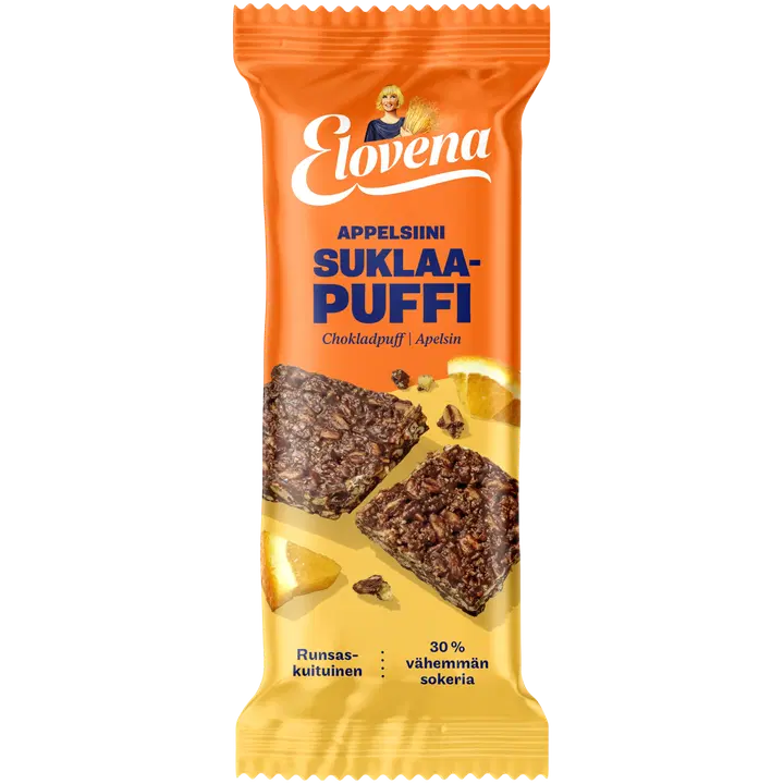Elovena 30g tumma suklaa & appelsiini kaurapuffi välipalapatukka