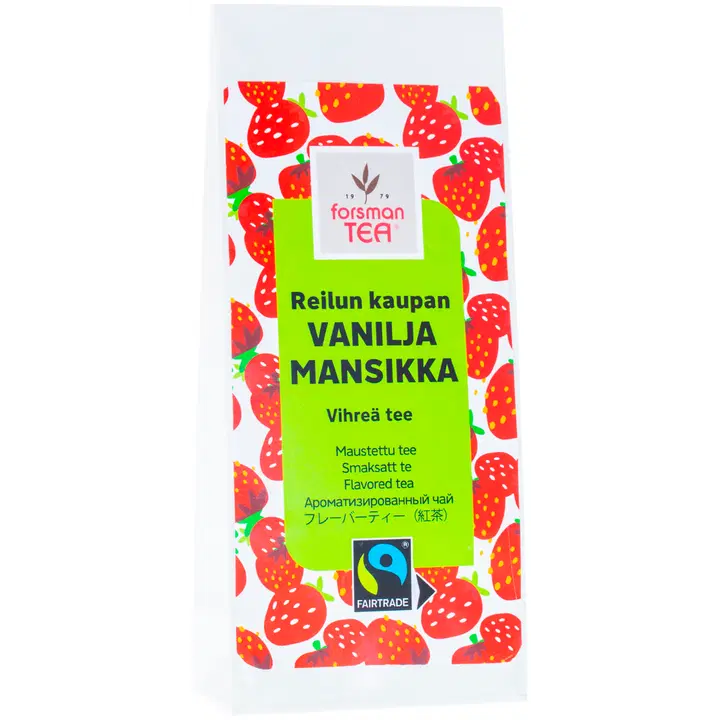 Forsman tea Mansikka-Vanilja vihreä maustettu tee Reilu kauppa 60 g