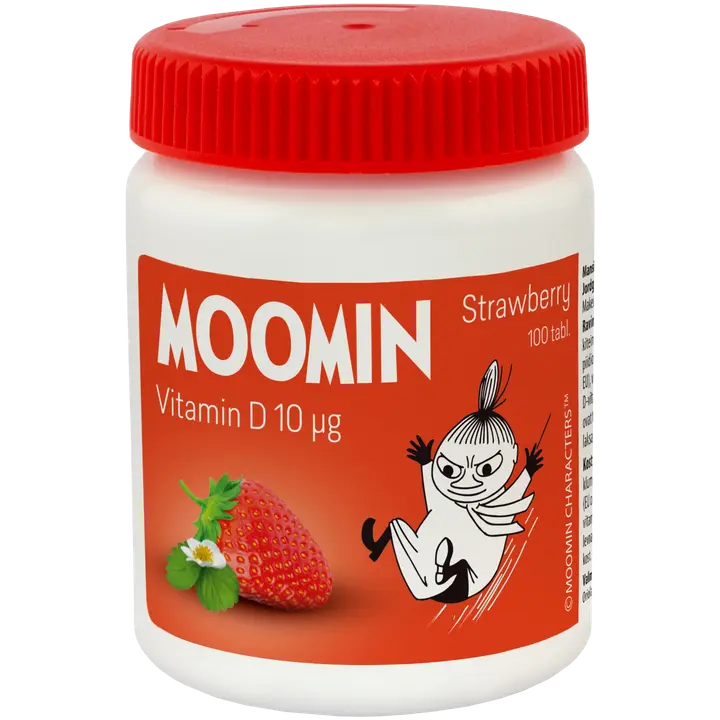 Moomin D-vitamiini närimistabletid maasika 10µg 100tk 37,5g