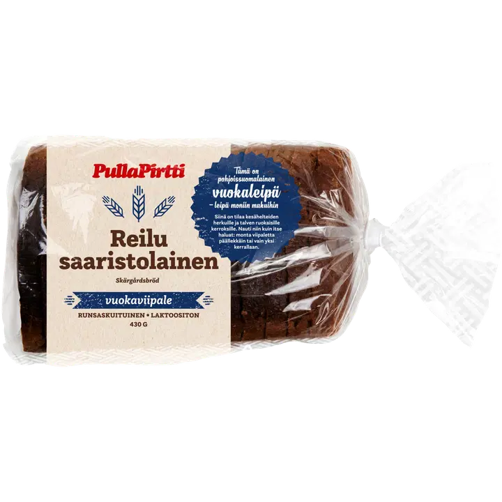 Pulla-Pirtti Reilu saaristolainen 430g siivutettu laktoositon runsaskuituinen sekaleipä